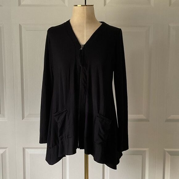 LOGO Lori Goldstein Zip Front Tunic Top Cardigan with Pockets - XS - Picture 1 of 6